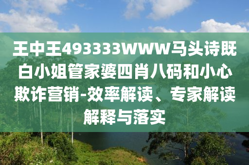 王中王493333WWW马头诗既白小姐管家婆四肖八码和小心欺诈营销-效率解读、专家解读解释与落实